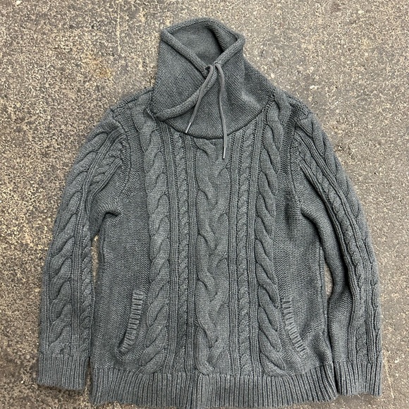 L.L. Bean Mixed Cable Knit Sweater Funnelneck Dark Grey Womens M Fisherman - Picture 1 of 6